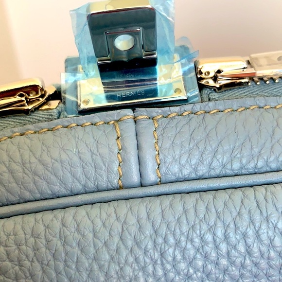 Hermes Victoria Elan 38cm Ceil light blue clemence leather shoulder bag new box - Picture 12 of 16